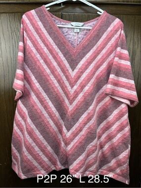 CJ Banks Pink Striped V-Neck Tunic